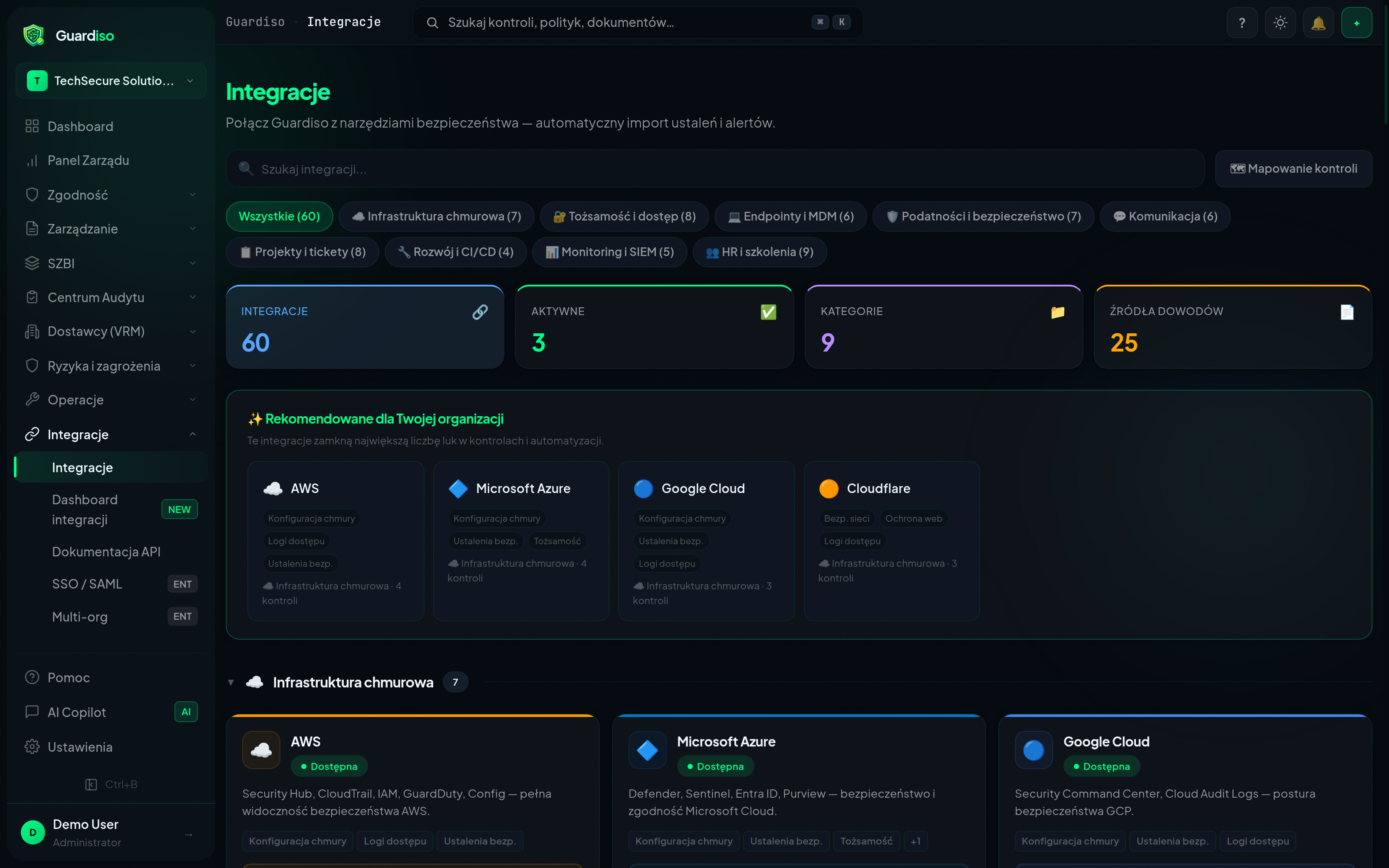 44 integracje. Dowody zbierane automatycznie.